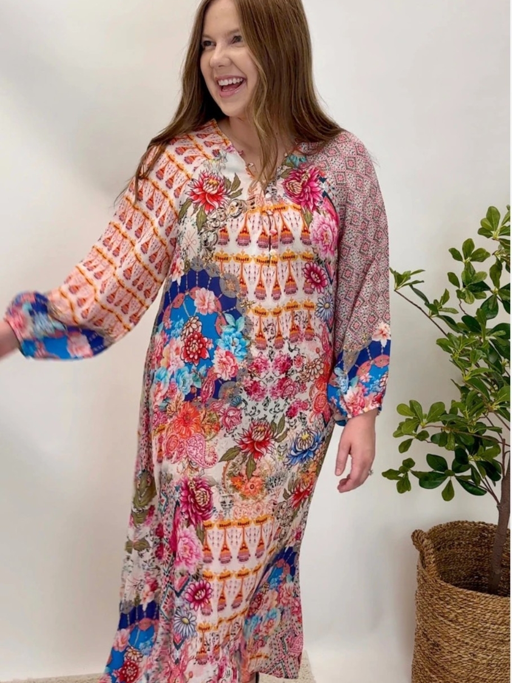 Boho Floral Patchwork Maxi Dress in Multicolor